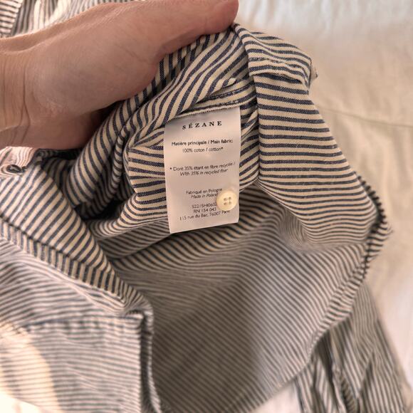 Sezane Women's Tomboy Shirt Stripes Ecru Size 34 - Picture 5 of 5